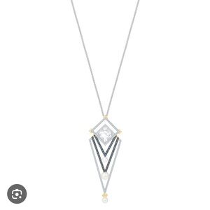 Elegant Silver and Gold Geometric Pendant Swarovski Necklace 5266483